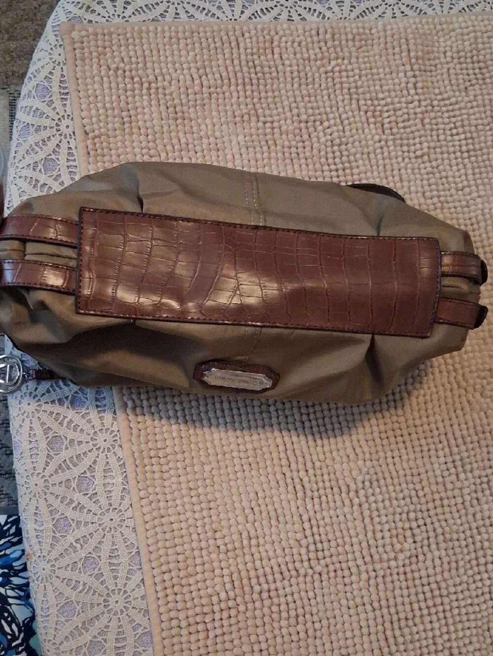 Etienne Aigner Olive/Tan Nylon Hobo with Brown Leather Trim